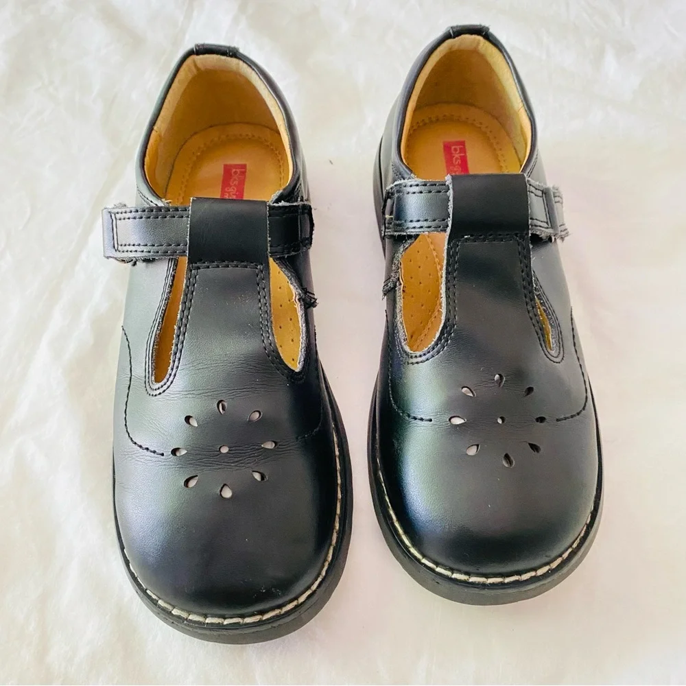 BKs GIRLS Black Shoes Strap Mary Janes Buckle Velcro School Uniform